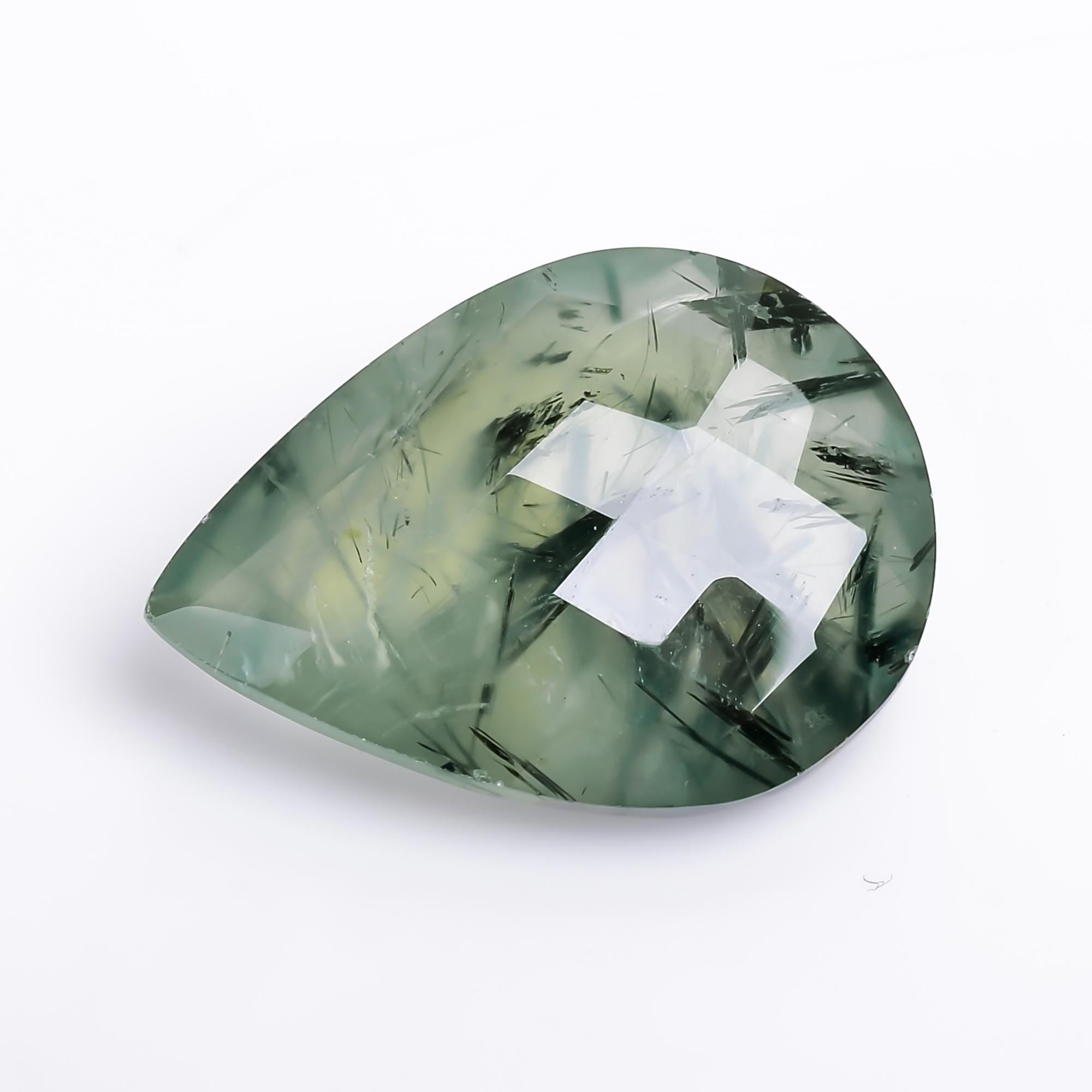 prehnite with epidote natural pear shape faceted loose gemstone